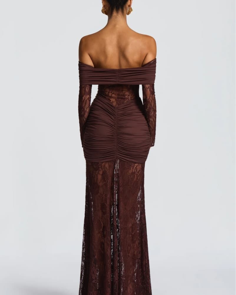Sauline Plum Brown Lace Maxi Dress - Image 2