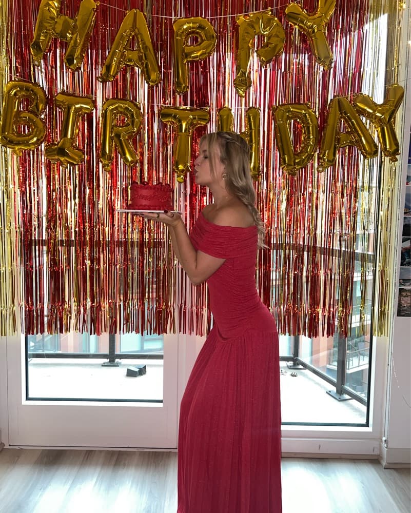 Red Off The Shoulder Drop Waist Dress - Image 6