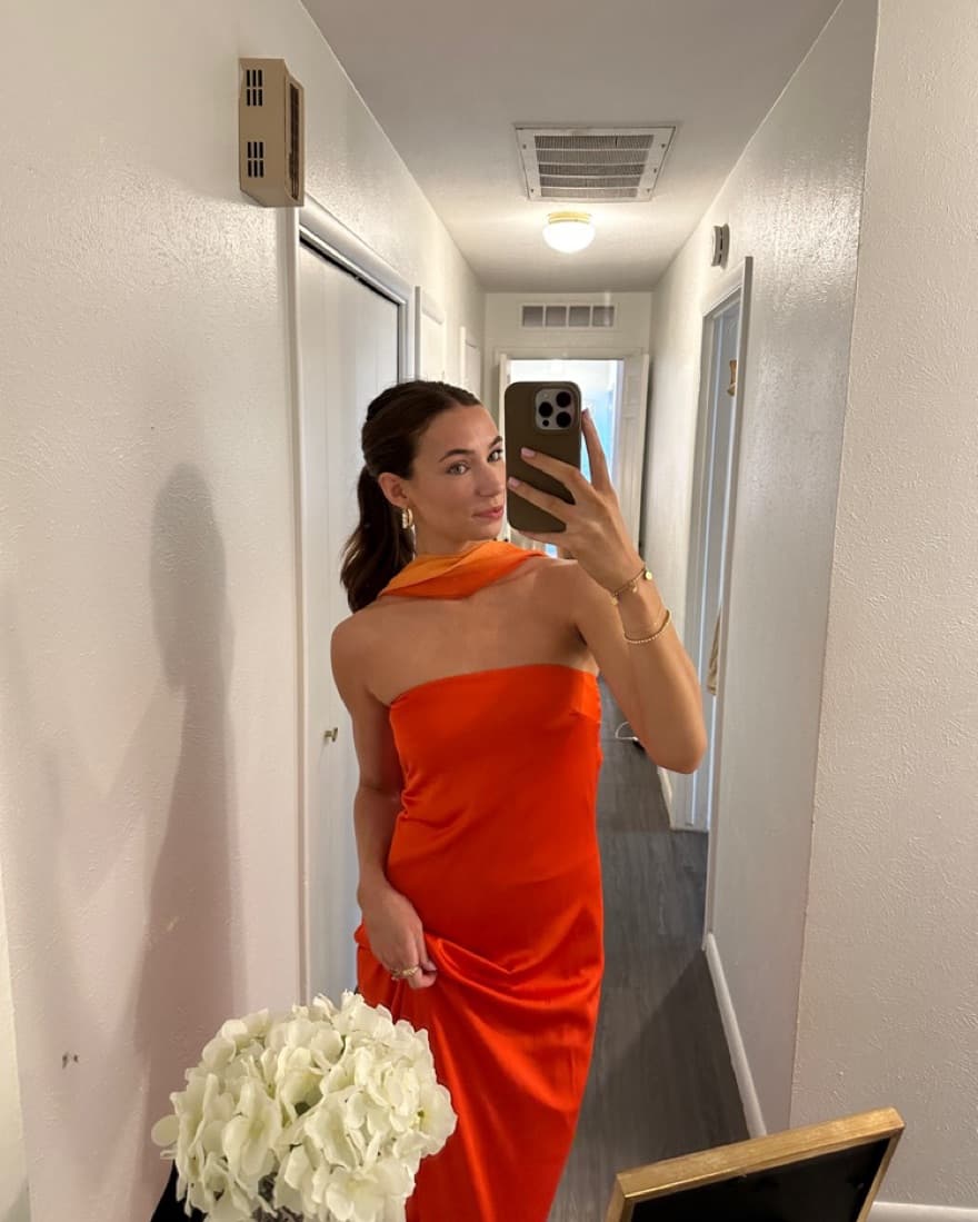 Orange Neck Scarf Dress - Image 1