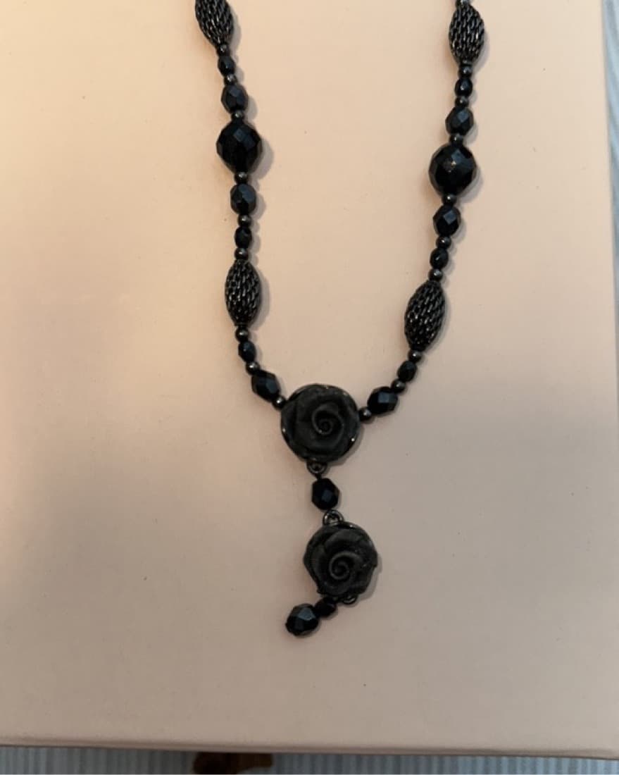 Black Beaded rose necklace  - Image 2