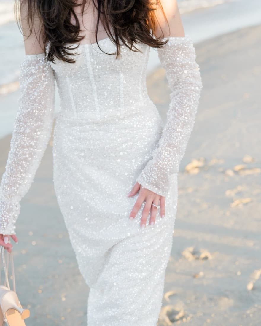 Custom White Sequin Midi Dress - Image 1