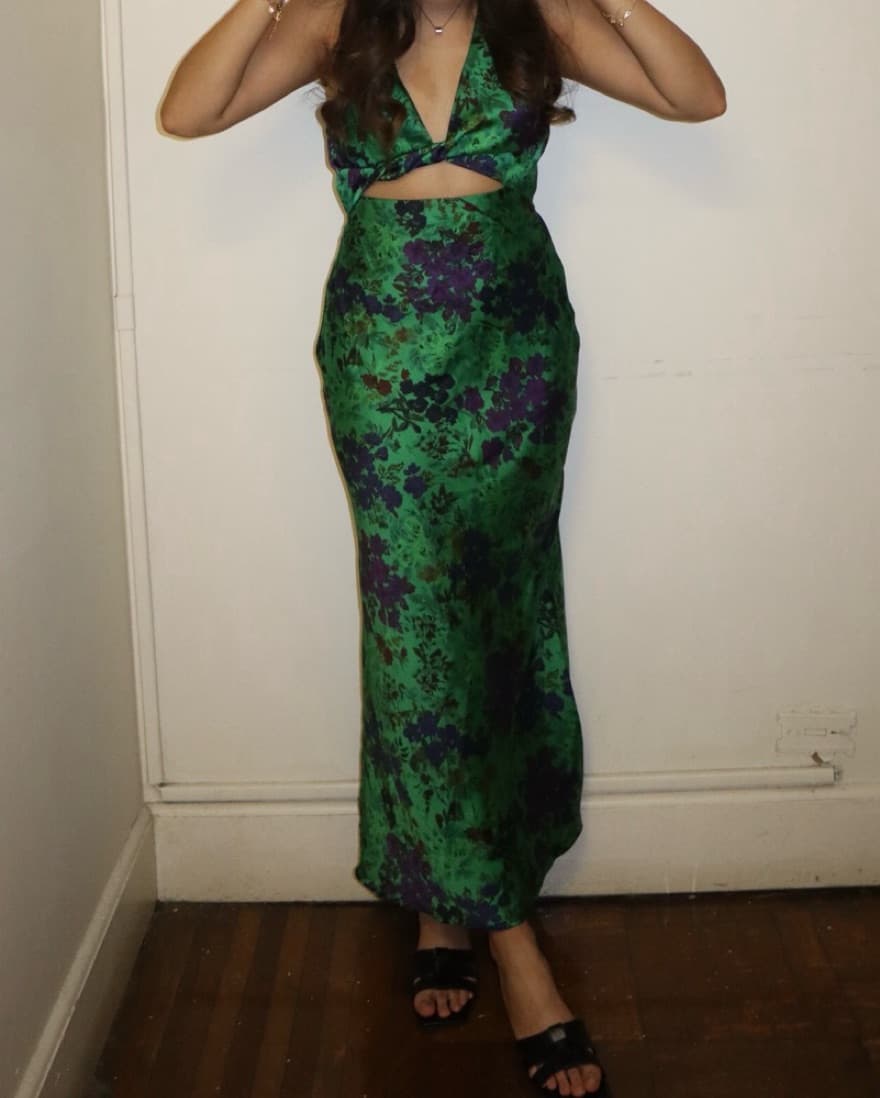 Green Floral Cutout Dress  - Image 2