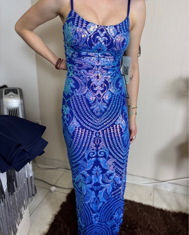 Blue Iridescent Sequined Maxi Dress - Image 4