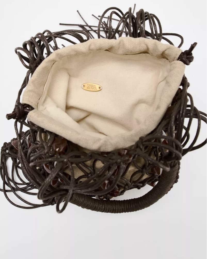 Zara Brown Beaded Bucket Bag - Image 5