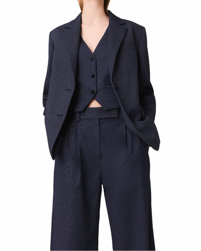 Maje Blue Rhinestone Pinstripe Suit - Image 2