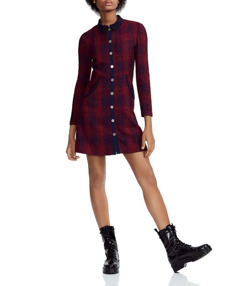 Maje Red And Navy Tweed Work Dress - Image 1