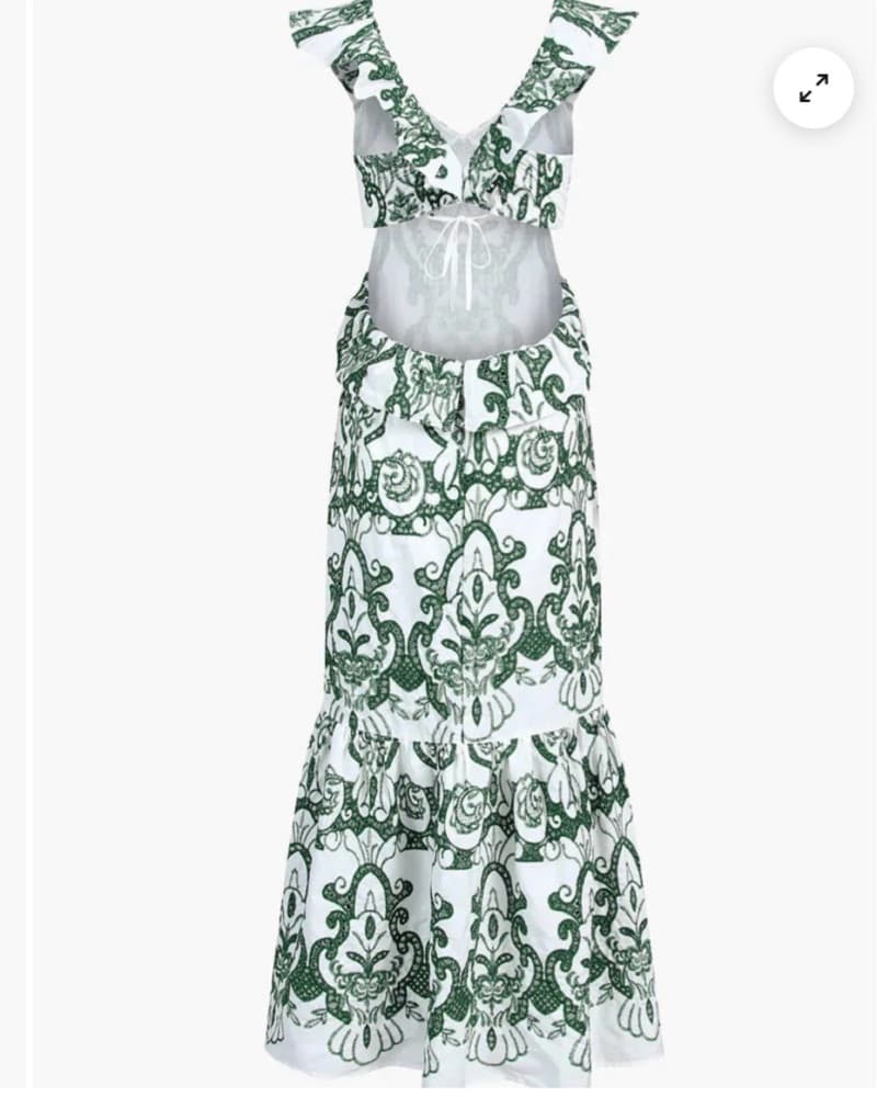 Embroidered Green And White Summer Dress - Image 3