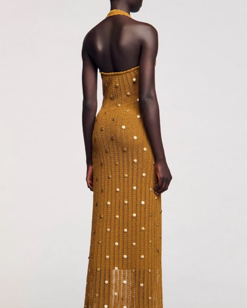 Gold Sandro Maxi Knit Dress With Fringes - Image 2