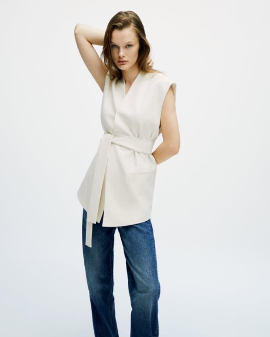 Oversized White Belted Vest  - Image 1