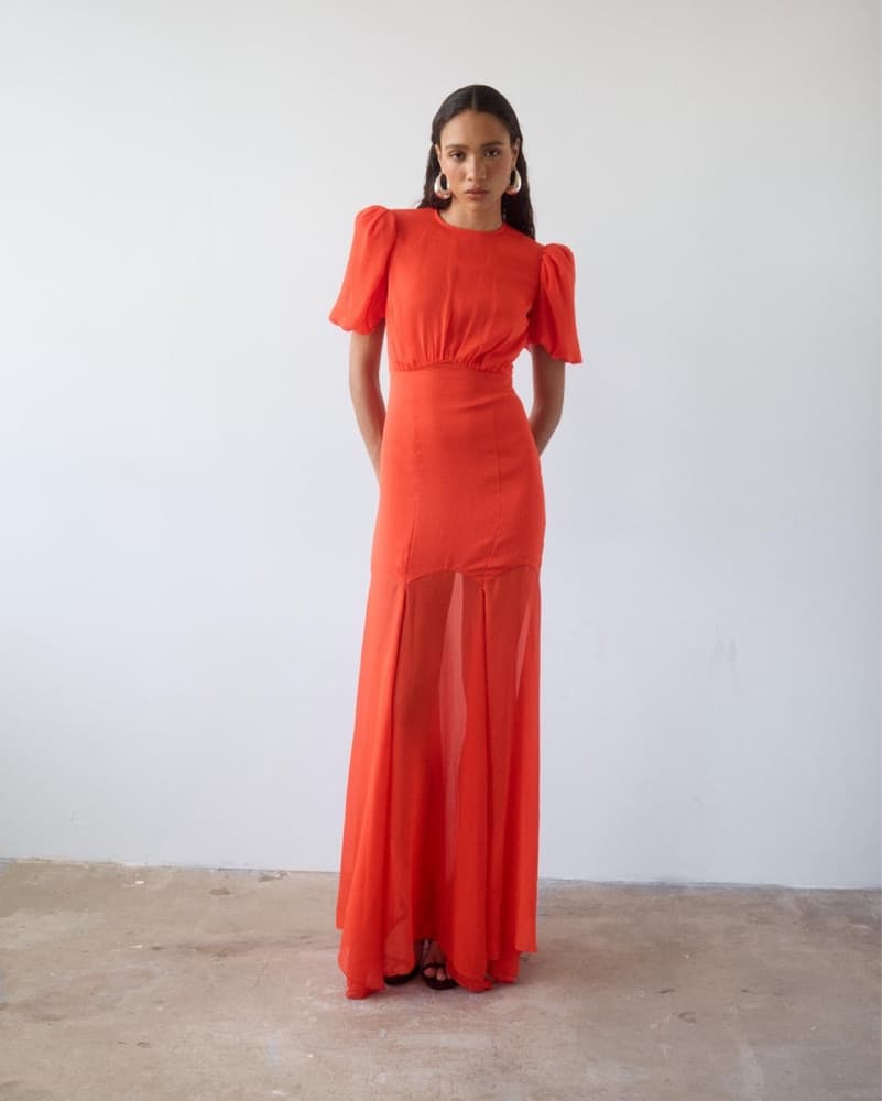 De La Vali Aqua Orange Chiffon Gown - Image 1