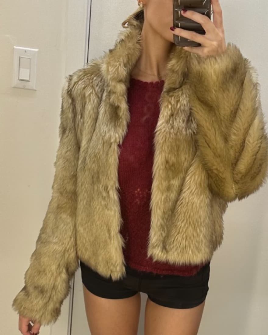 Beige Brown Faux Fur Coat - Image 2
