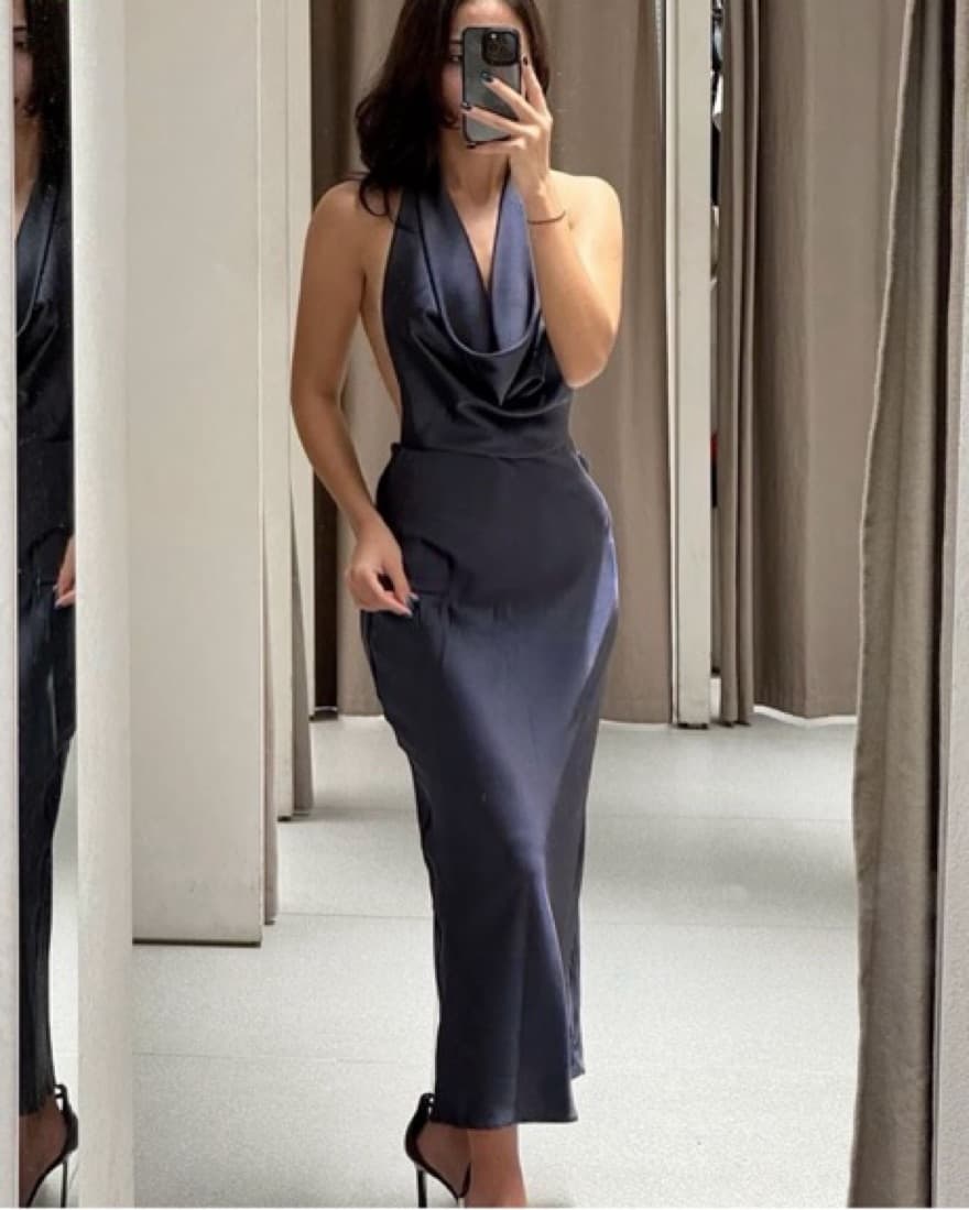 Backless Cowl Neck Satin Gown - Image 6
