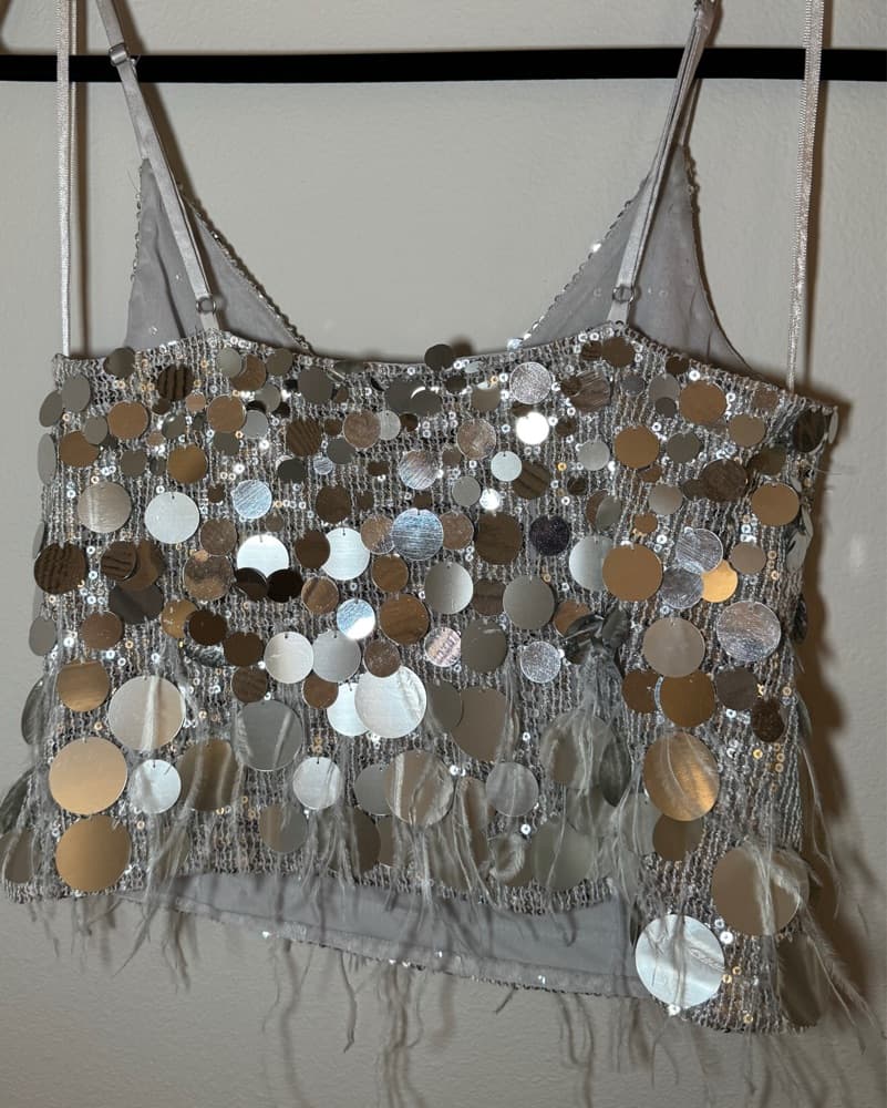 Ramy Brook Sequin & Feather Crop Tank - Image 3