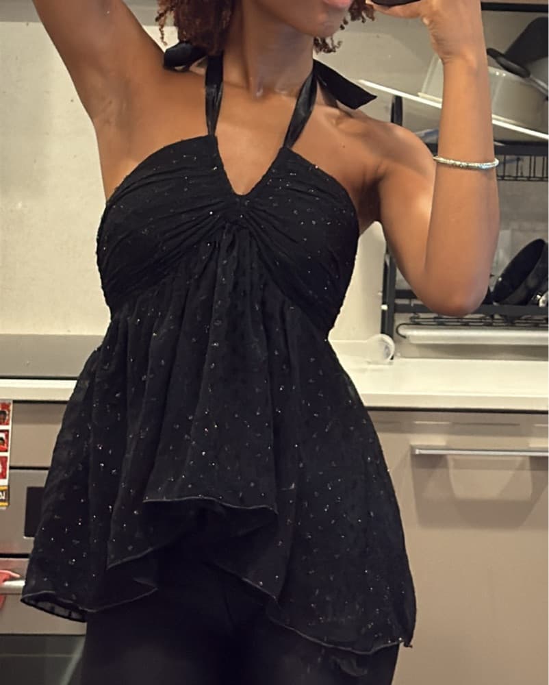 Sparkly Black Halter Top  - Image 3