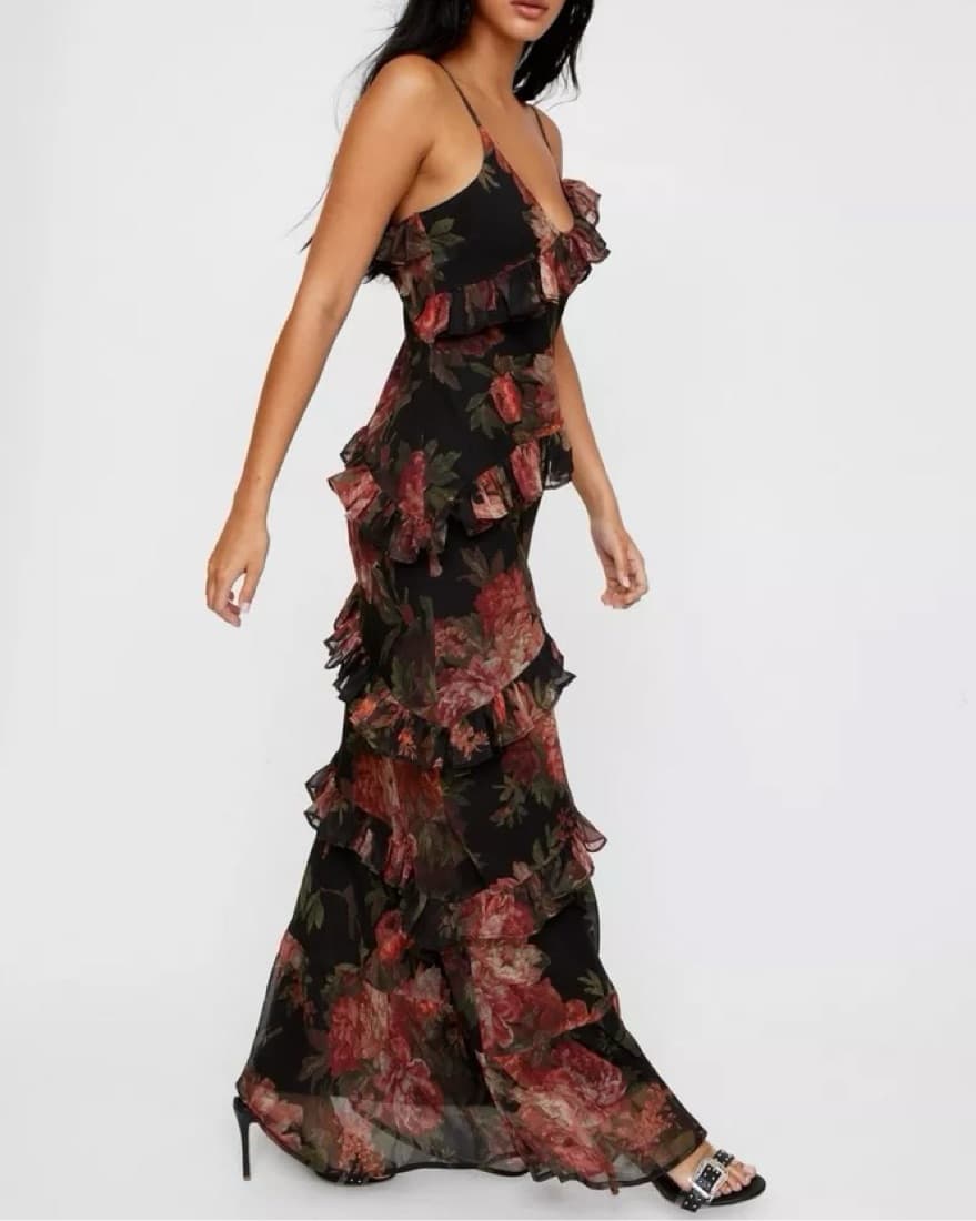 Floral Tiered Ruffle Chiffon Dress  - Image 1