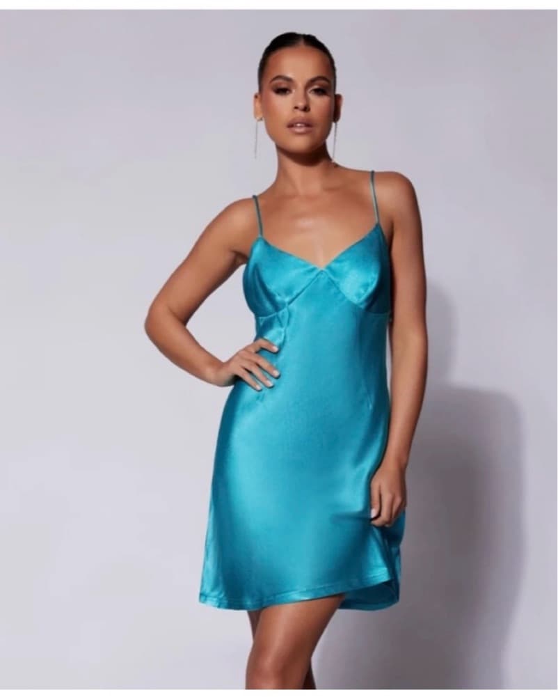 Meshki Blue Open Back Slip Dress SMALL - Image 4