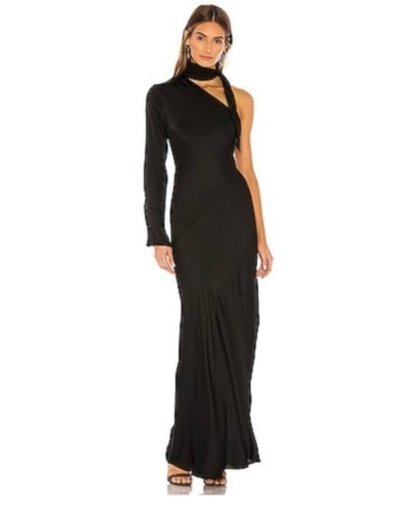Elegant One-Shoulder Black Maxi Dress - Image 1
