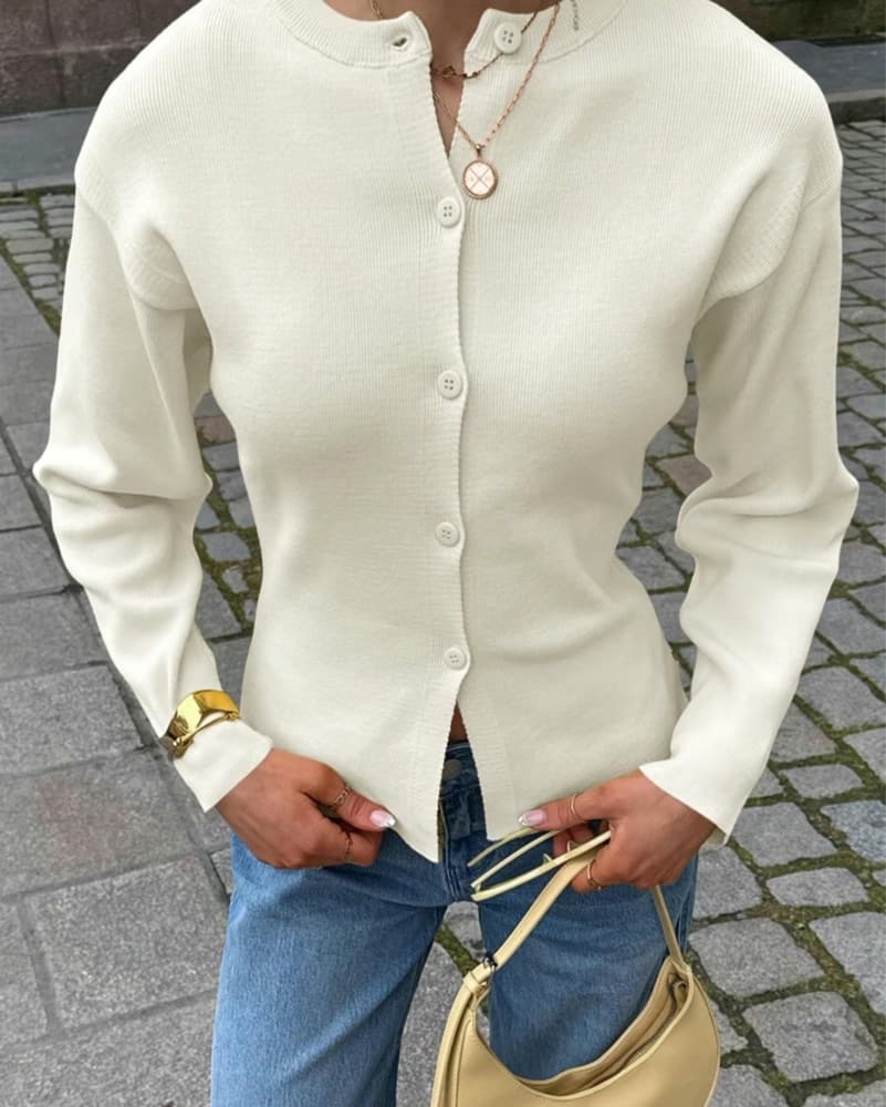 Elegant Cream Knit Cardigan - Image 2
