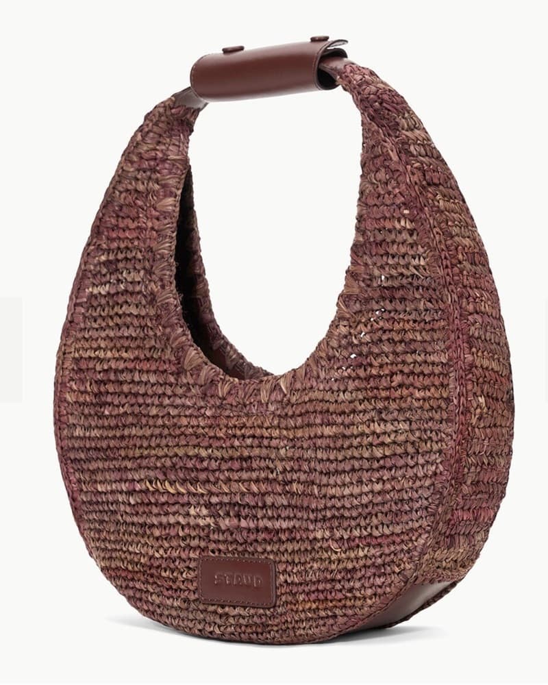 STAUD Moon Raffia Bag Mahoganny - Image 1