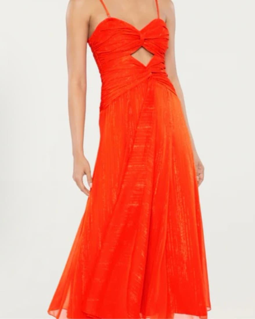 Orange Cut Out Midi Wedding Guest Dress - Image 3