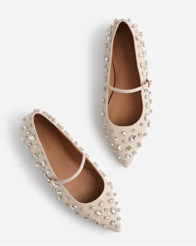 Rhinestone-Embellished Pointed Toe Flats - Image 1