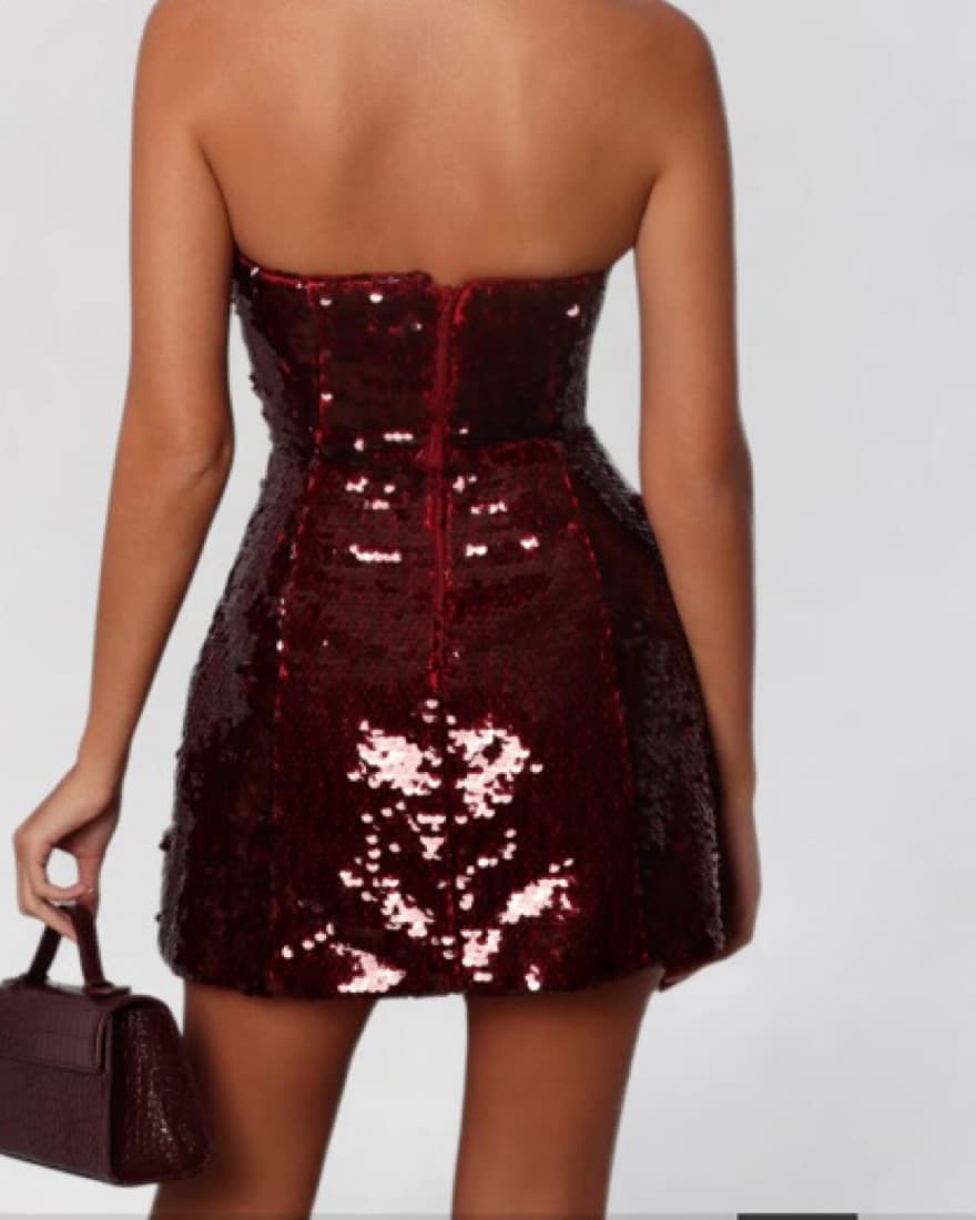 heiress sequin strapless wine mini dress - Image 4