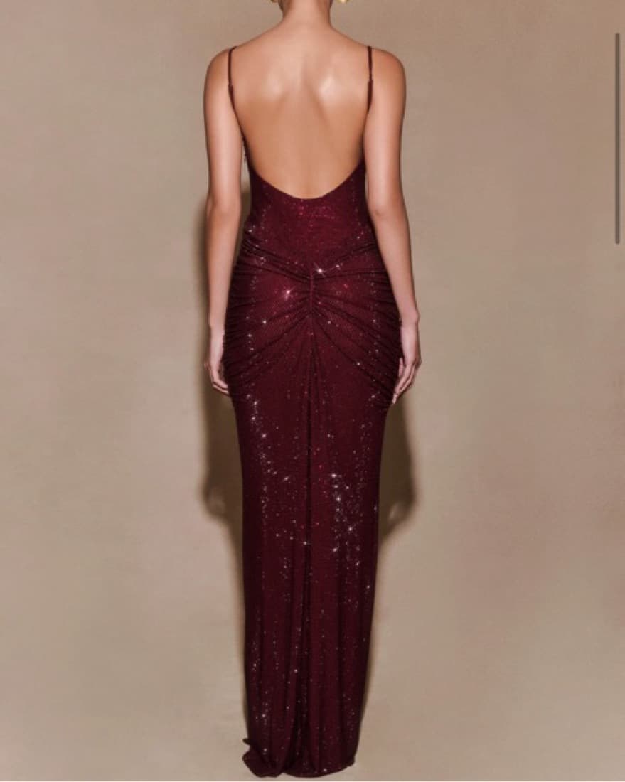 Burgundy Diamante Satin Maxi Dress - Image 2