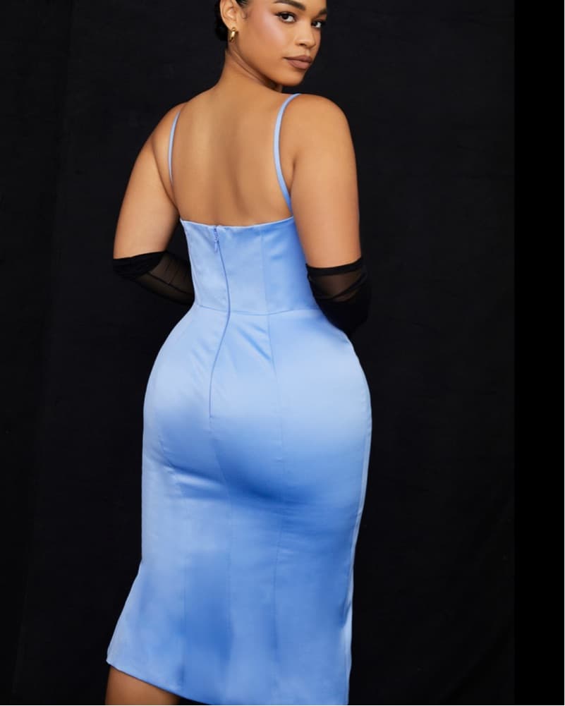 House of CB Blue Satin Corset Dress - Image 3