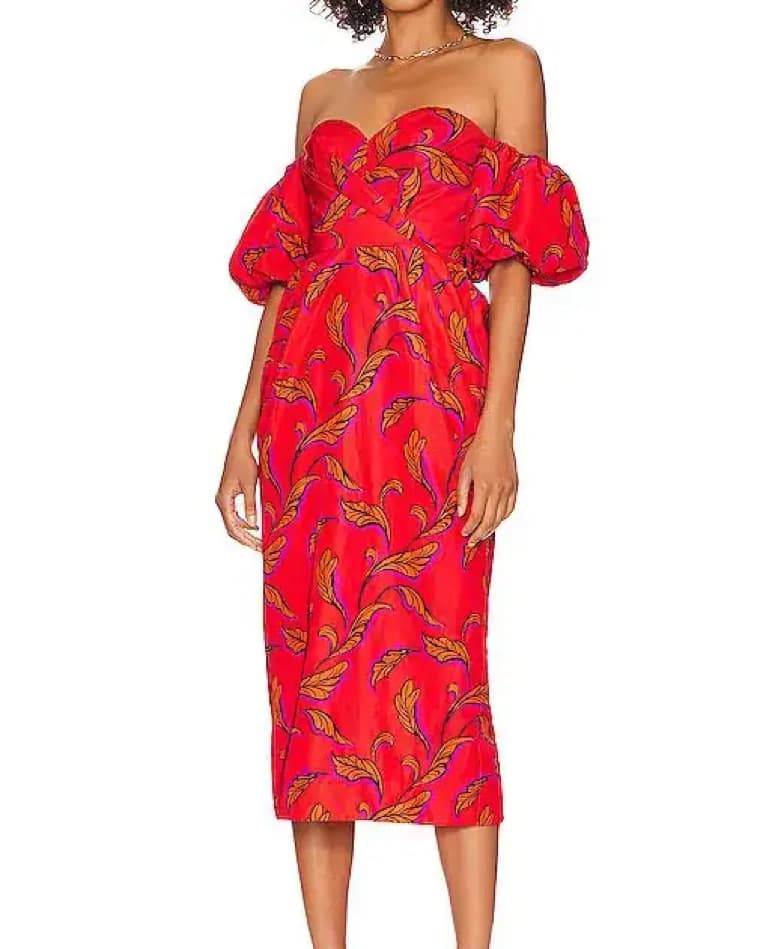 Amur Red Off The Shoulder Dress Size 2 - Image 5