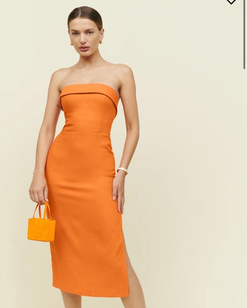 Orange Strapless Midi Dress - Image 1