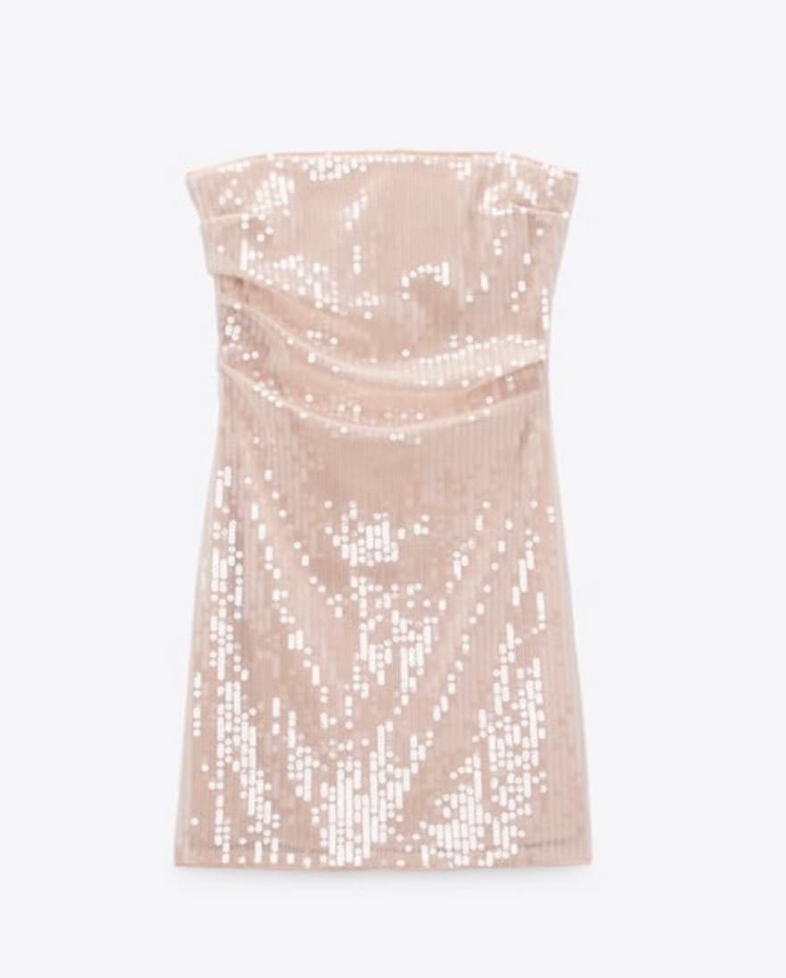 Zara Light Pink Sequin Strapless Dress  - Image 2