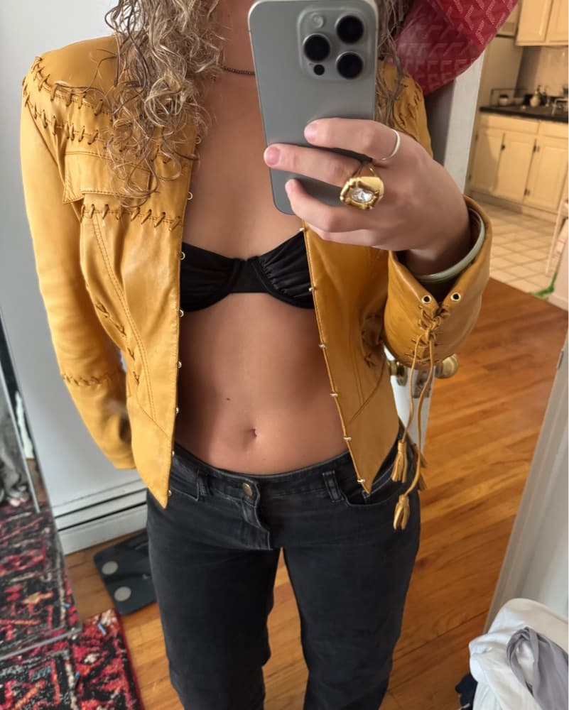 Cavalli Mustard Fringed Biker Jacket - Image 3