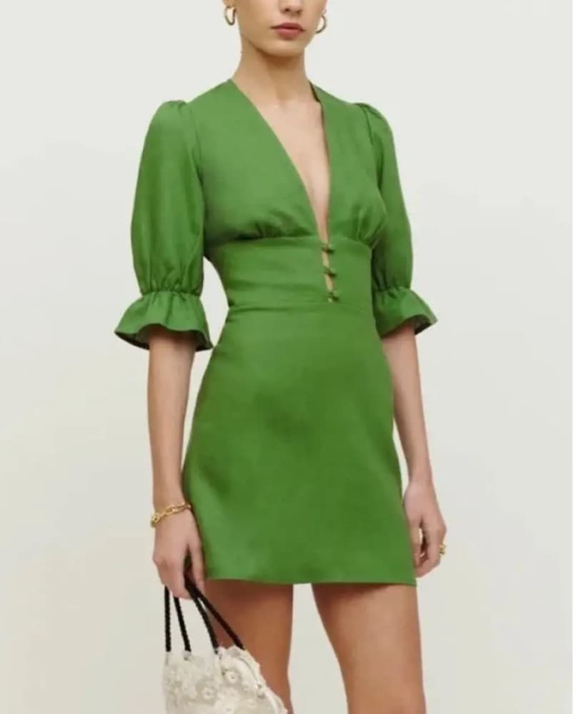 Reformation Green Linen Mini Dress - Image 1