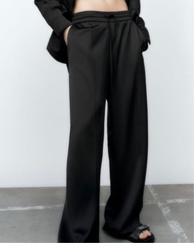Black Satin Wide-Leg Pants - Image 2
