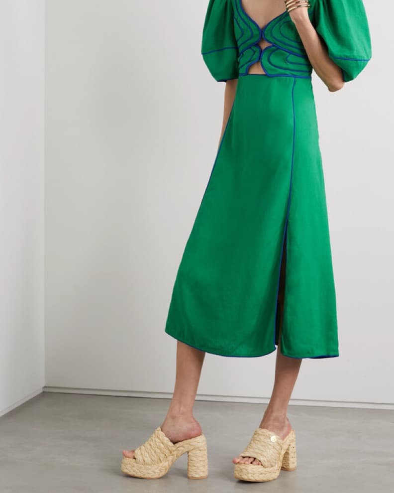 Farm Rio Piped Cut Out Linen Midi Dress - Image 1