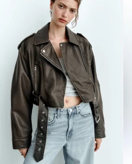 Viral Zara Cropped Leather Moto Jacket - Image 1