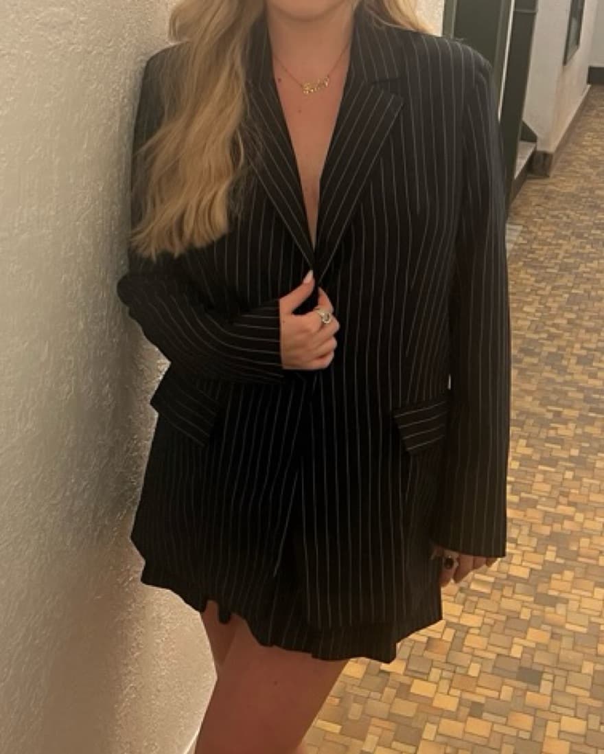 Ashley Park x RTR Navy Pinstripe Skirt - Image 3
