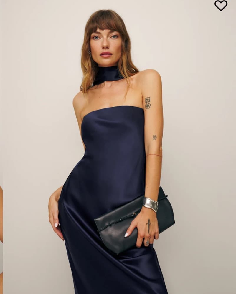 Reformation Oren Silk Dress (Navy) - Image 5