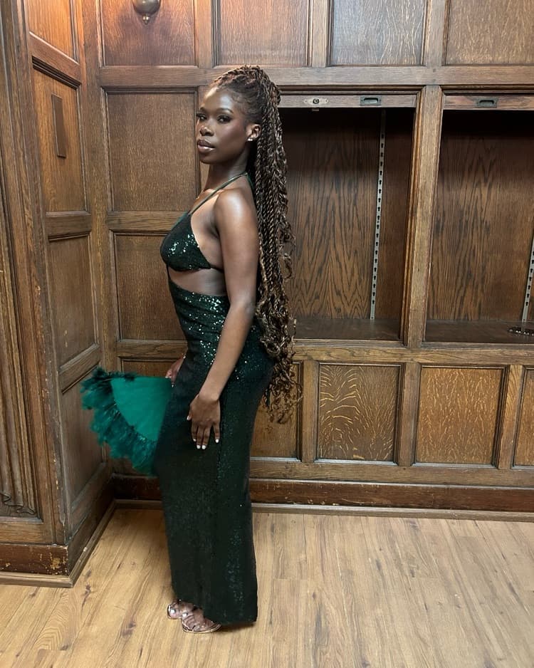 Long Dark Green Sequin Dress - Image 2