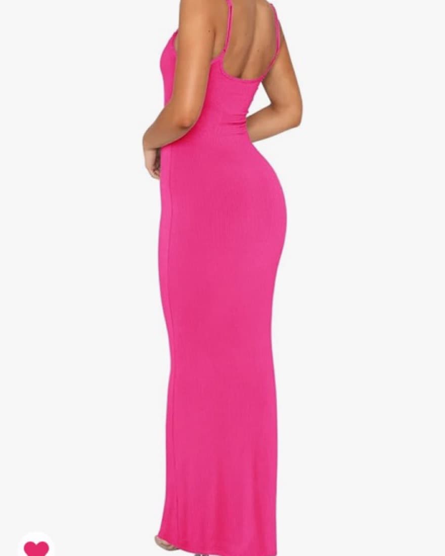 Hot Pink Maxi Long Ribbed Bodycon Dress - Image 5