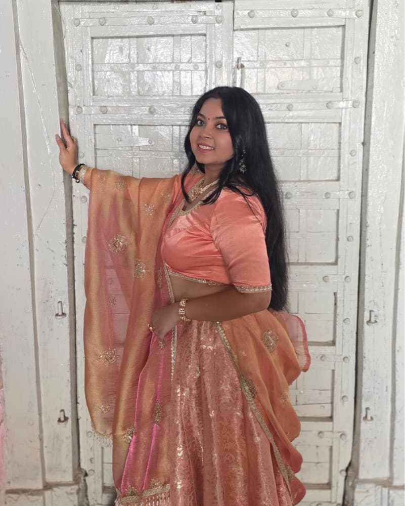 Stunning Coral Lehenga with Embroidered Blouse - Image 4