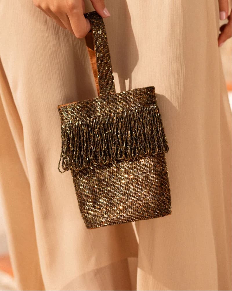 Brown Beaded Fringe Clutch - Image 1