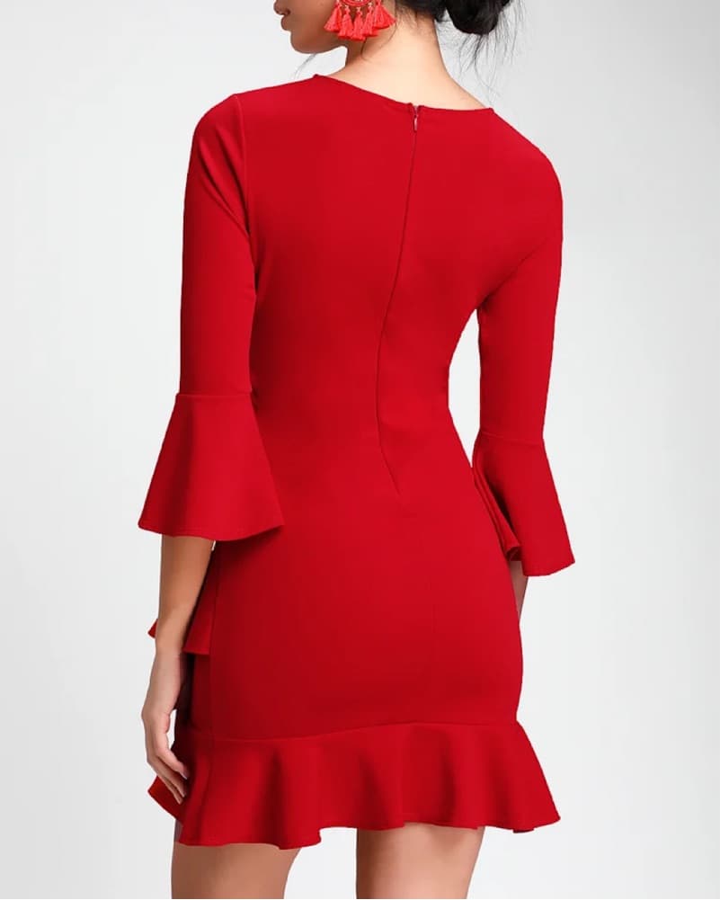 Red Ruffle Hem Mini Dress - Image 2