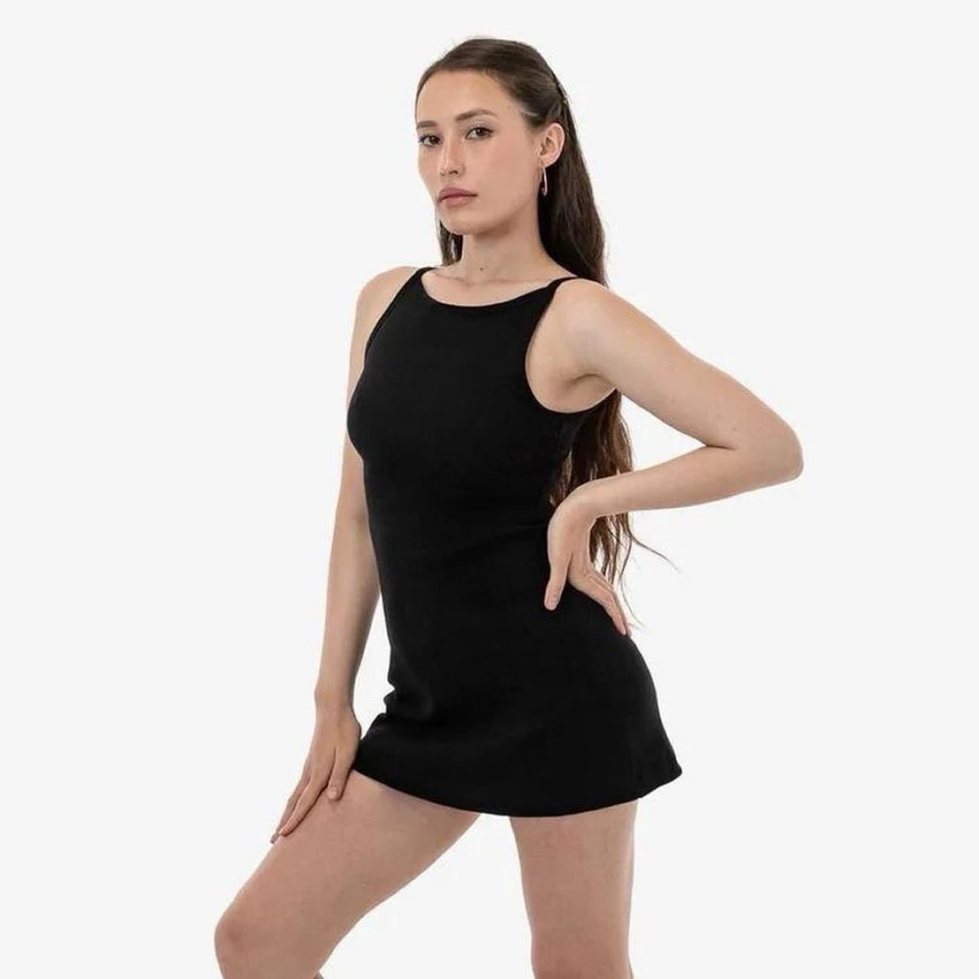 BLACK 14/1 RIB SPAGHETTI BOATNECK DRESS - Image 4