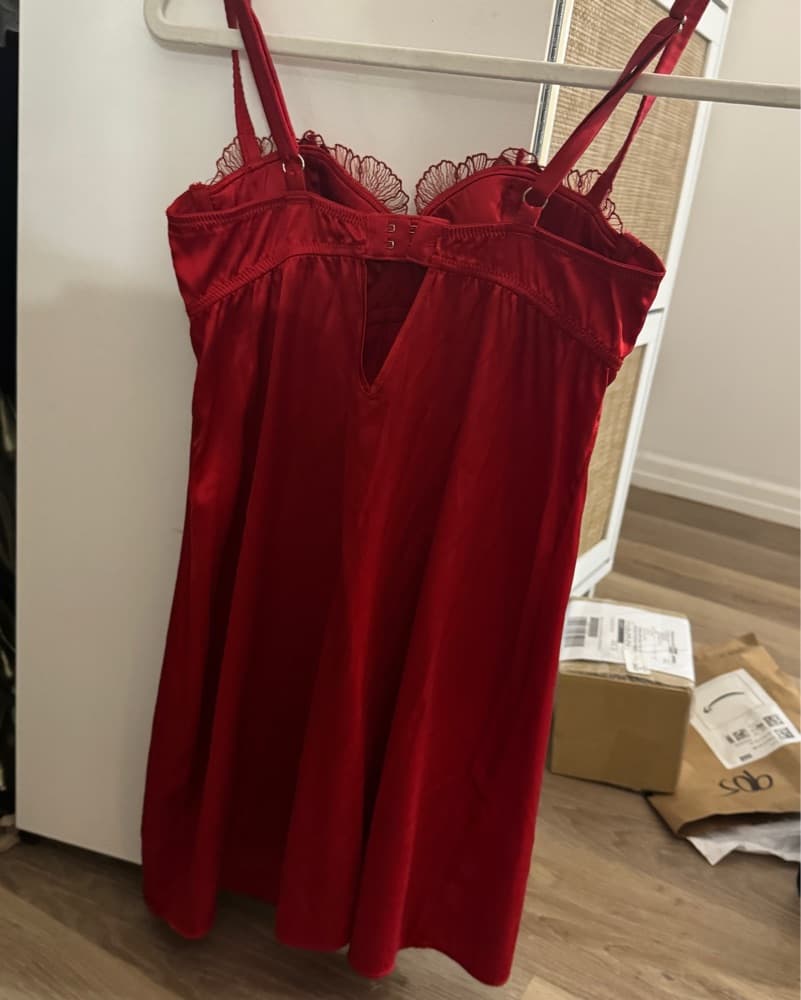 Red Silk Fleur De Mal Mini Dress - Image 4