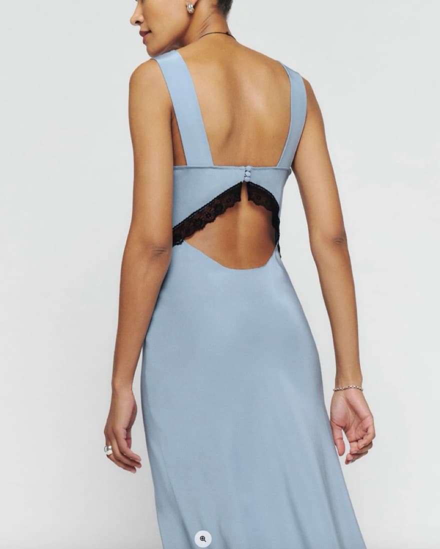 Reformation Blue Silk & Lace Midi Dress - Image 3