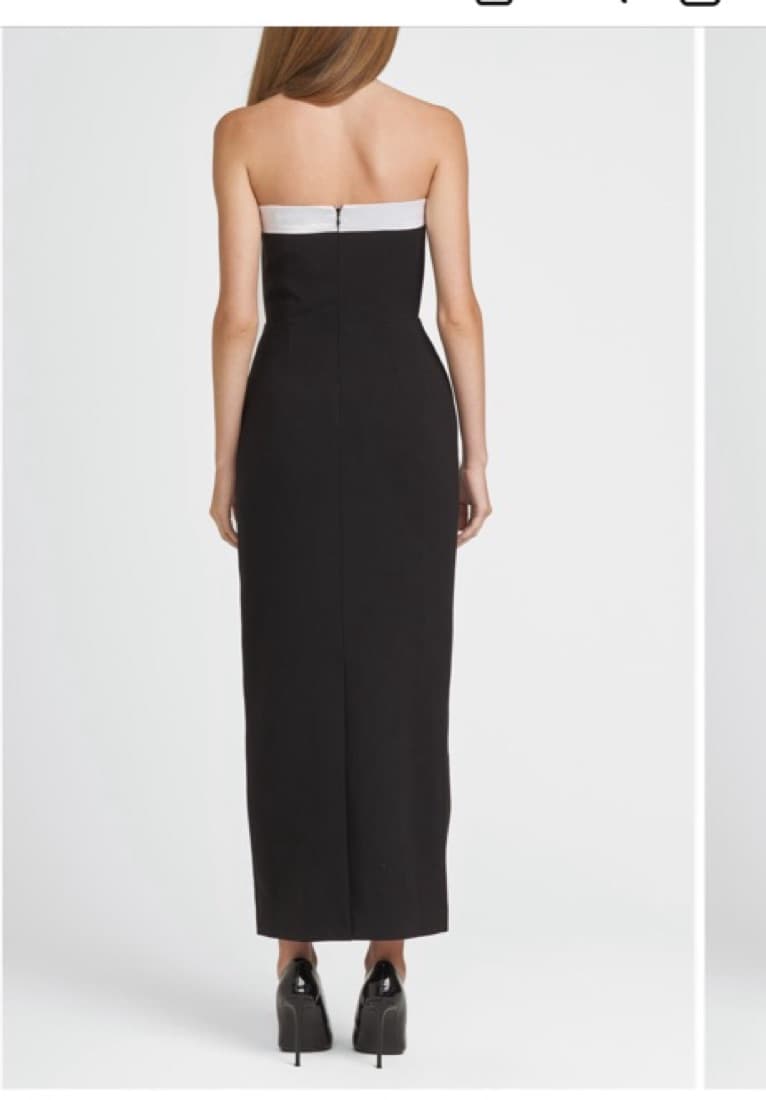 Elegant Black Strapless Dress White Bow - Image 3