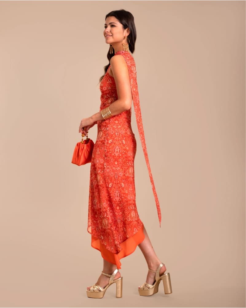 Assymetric Floral Halter Midi Dress - Image 6