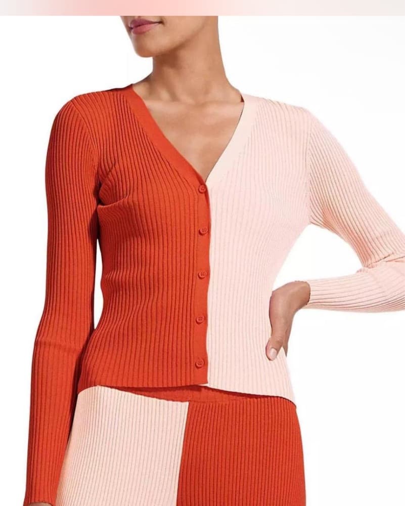Staud Pink/red Button Down Sweater Top - Image 1