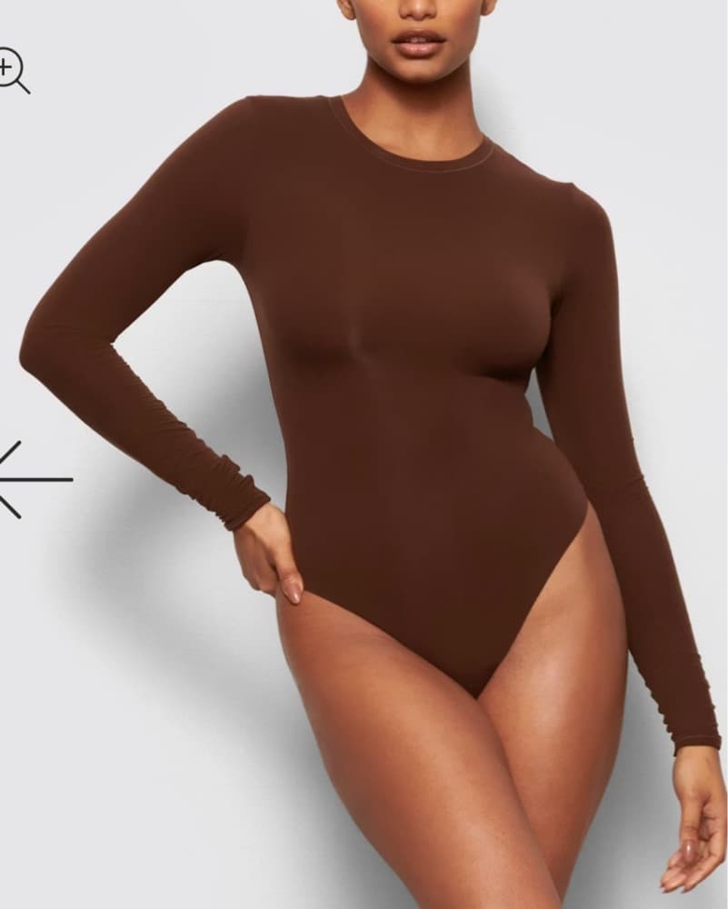 Skims Brown Longsleeve Bodysuit - Image 1